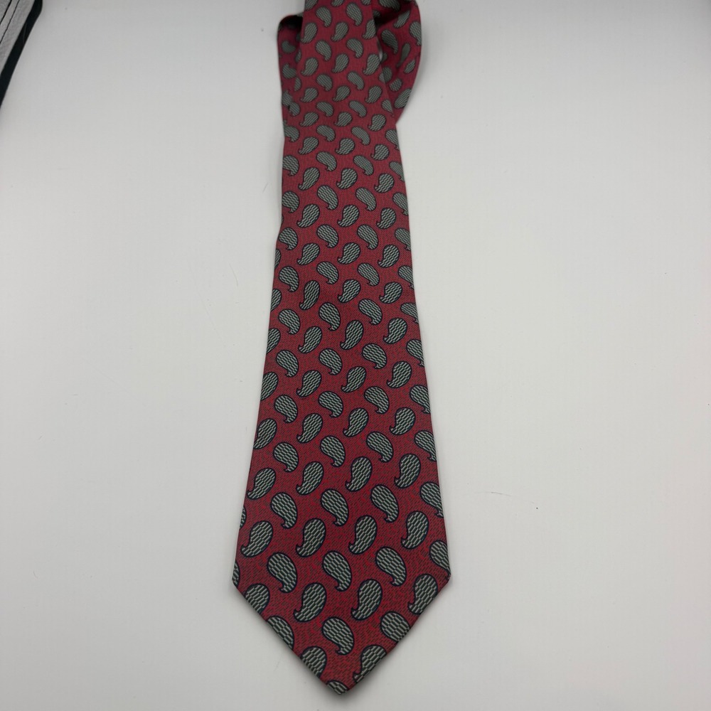 Giorgio Armani Cravatte Mens Silk Tie Red Grey Paisley Made in Italy